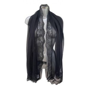 NWT The Kooples Silk & Lace Scarf - Black